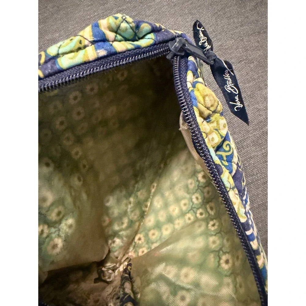 Vera Bradley Quilted Cotton‎ Cosmetic Bag Blue Yellow Green Paisley Floral Pouch